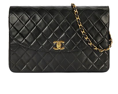 Chanel Single Flap Turnlock Shoulder Bag, &pound;3,400, Handbags, Black, Lambskin Leather, Front view